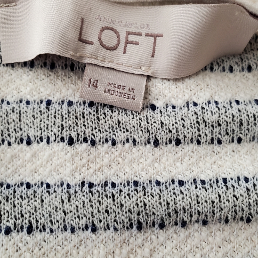 LOFT- NWOT- 🦋 Striped Blue and Ivory Midi Dress- Size 14 - Picture 8 of 10